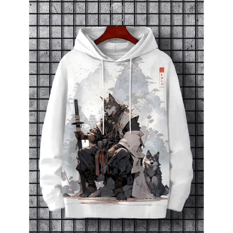 Fun Japanese Harajuku Fashion Men's Hoodie Casual Y2k Hoodie Men's Autumn and Winter Anime Beast Pattern Sports Hoodie