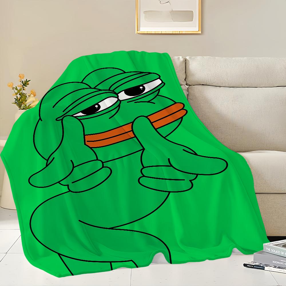 Funny Meme Cartoon Art P-Pepe Frog Home Flannel Warm Comfort Soft Plush Blanket For Sofa Living Room Office Bedroom Travel Gift