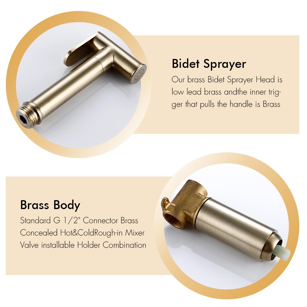 Brushed Gold Brass Hand-held Wall-mounted Bathroom Kitchen Toilet Faucet with Stand Hybrid Hot And Cold Water Bidet Sprayer