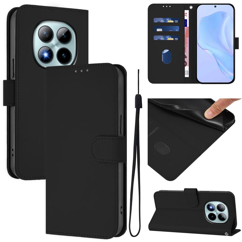 For Xiaomi Redmi Note 15 Pro+ 5G Case Solid Color Wallet Leather Phone Cover with Strap