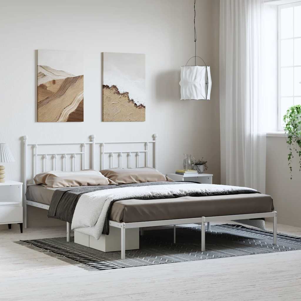 Metal Bed Frame with Headboard White 183 x 213 cm