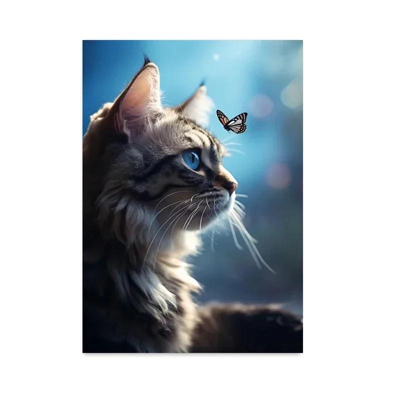 Charming Minimalist Wall Art Cute Kitty  Butterfly HD Canvas Poster for Living Room Bedroom Decor  Ideal Gift for Home Decor Ent