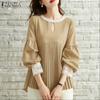ZANZEA Women Casual Round Neck Lace Splice 3/4 Sleeve Blouse