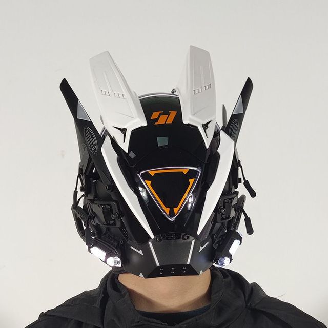 Casco Cyberpunk Cosplay Rastrellature Maschera Cool Con Luce Led Maschera Shinobi Samurai Treccine Regalo di Natale Compleanno Rastrellature Ali