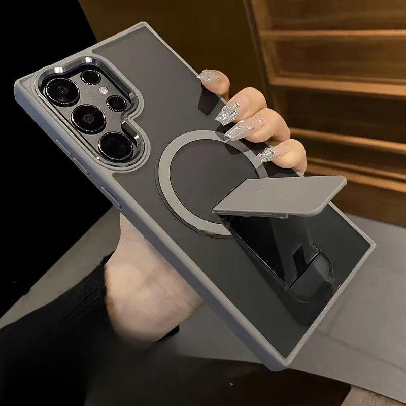 Suitable for Samsung S25ultra Mobile Phone Case Matte Bracket Magnetic Suction S24ultra Protective Case S23 New Anti Slip