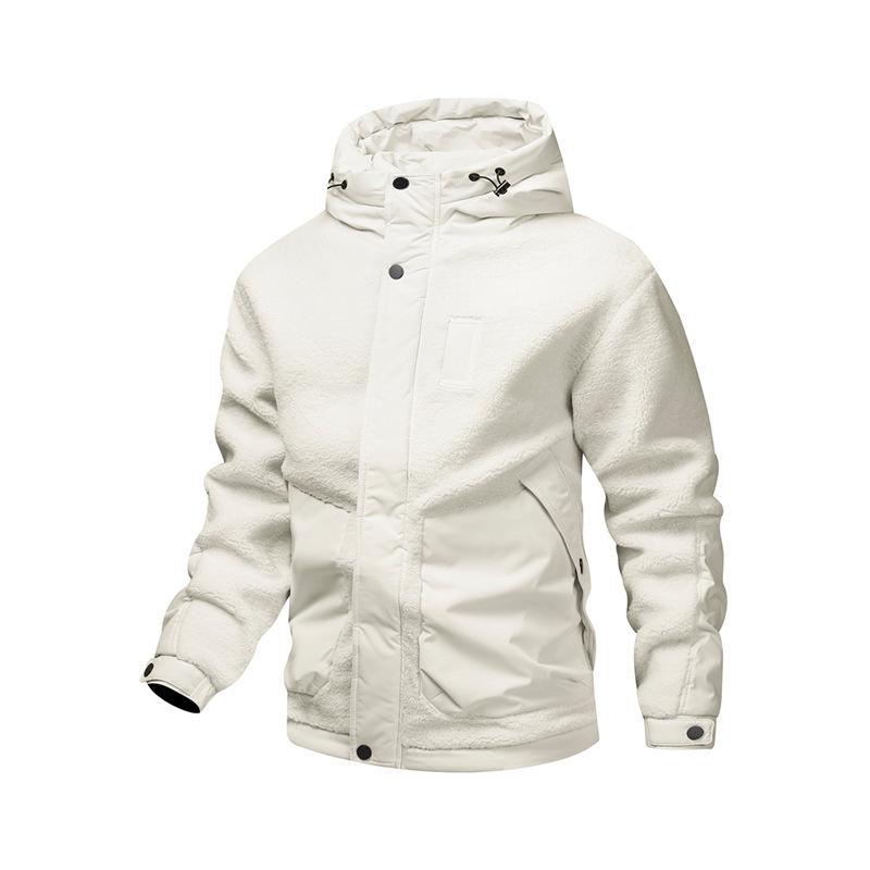 Men s Lambswool Padded Jacket, Hooded Fleece, Thick Granular Cotton for Autumn/Winter XL грязно-белый