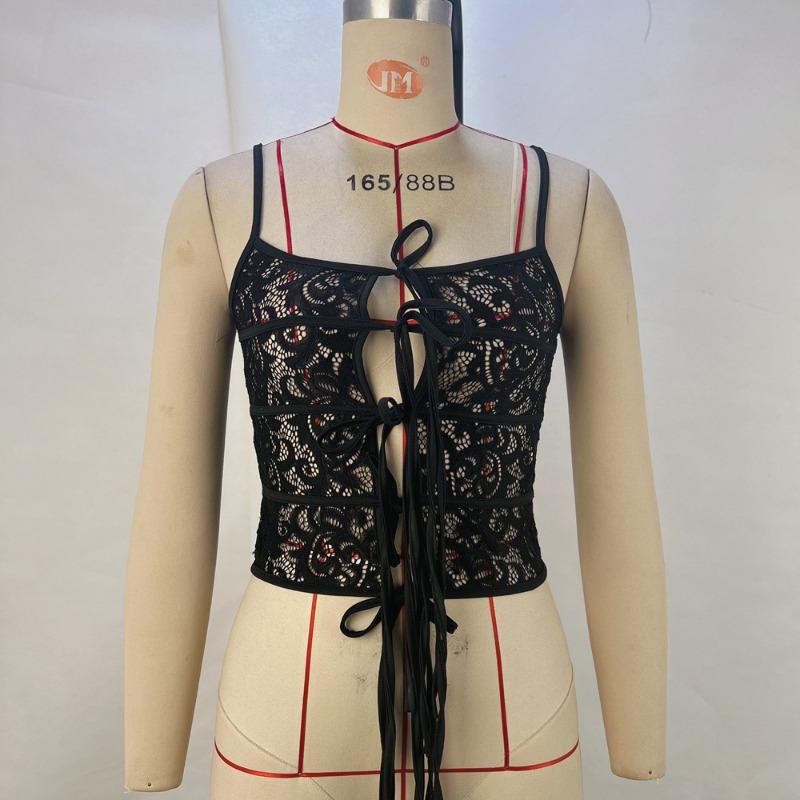 

Женские сексуальные кружевные топы-майки с прозрачным верхом M чёрный