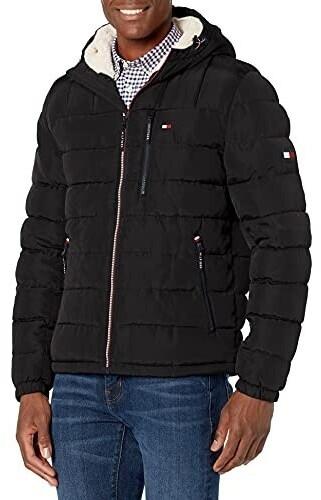 Winter Jacket Tommy Hilfiger Midweight Sherpa Lined Hooded Water Resistant Puffer Jacket Black Tech