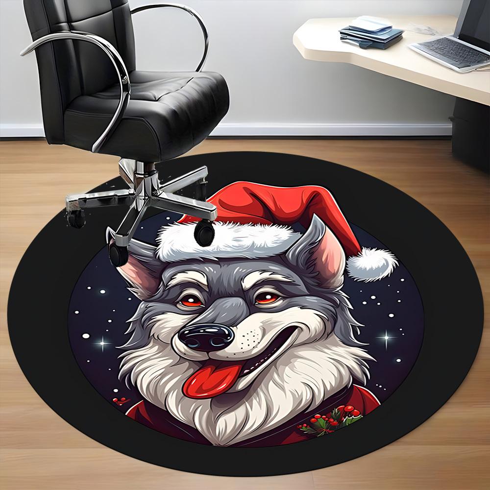 1PC Christmas Wolf Office Round Area Rug, Mat Suitable ForOffice, Under Office Chairs Bedroom Living Room Home Decor, Room Deco