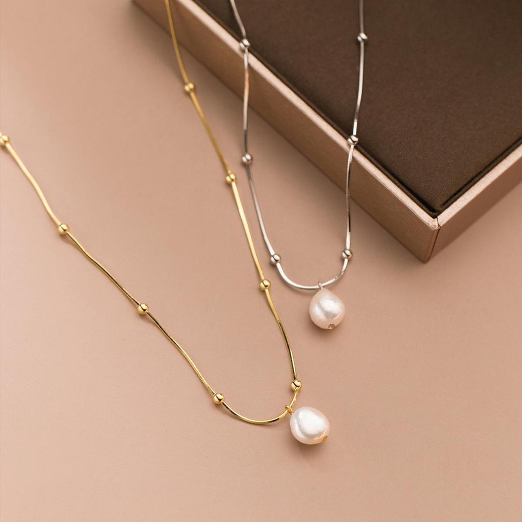 S925 Silver Baroque Pearl Necklace - Minimalist & Versatile Clavicle Chain for Women