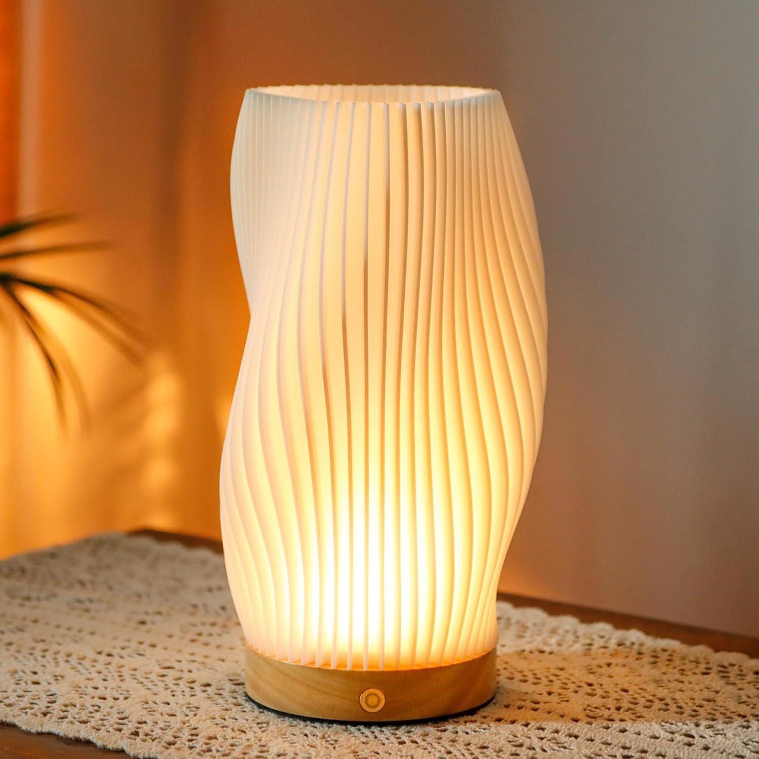 

Bedside Lamp with Woodbase Dimmable PLA Lampshade Nightstand Vintage Style for Living Room Kids Room Decor Lighting