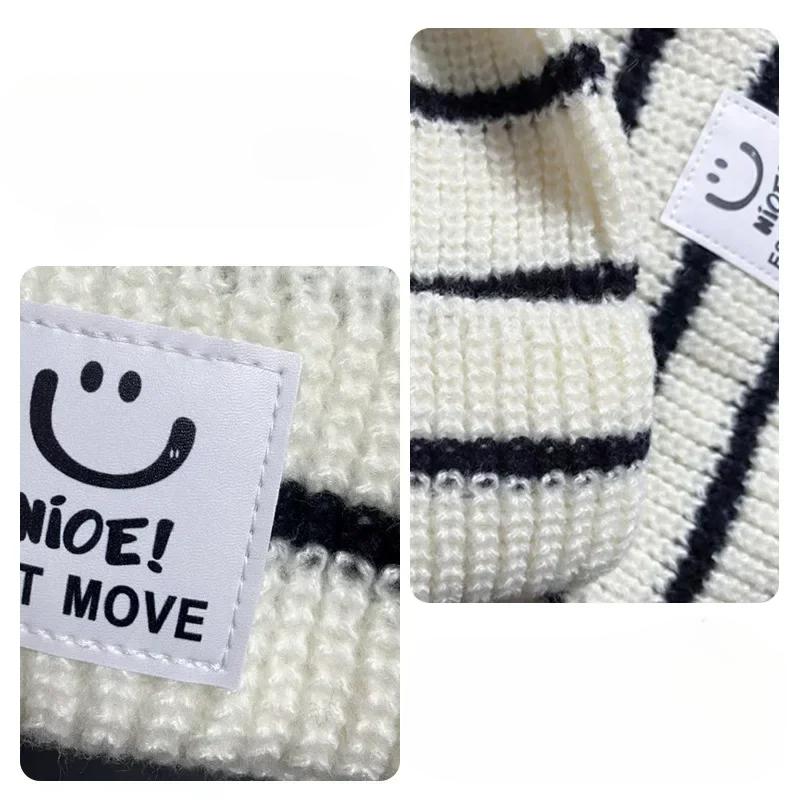 Kinder Beanie Schal Set für Jungen Mädchen Schwarz Weiß Gestreiften Schal Häkelmütze Set Herbst Winter Warme Strickmütze