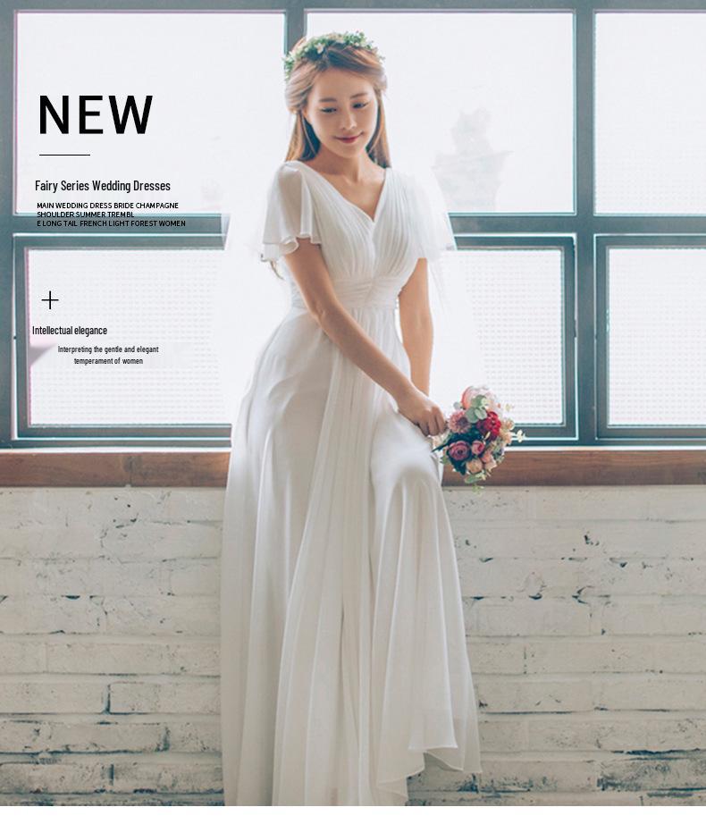 Plus Size Chiffon Light Wedding Dress with Short Sleeves - Perfect for Outdoor Weddings, Travel Photography, Banquets, and Evening Events with Veil