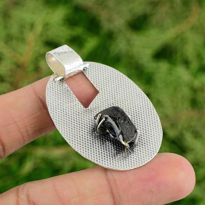 Black Tourmaline Rough Stone 925 Silver Bezel Handmade Mother Pendant Jewelry