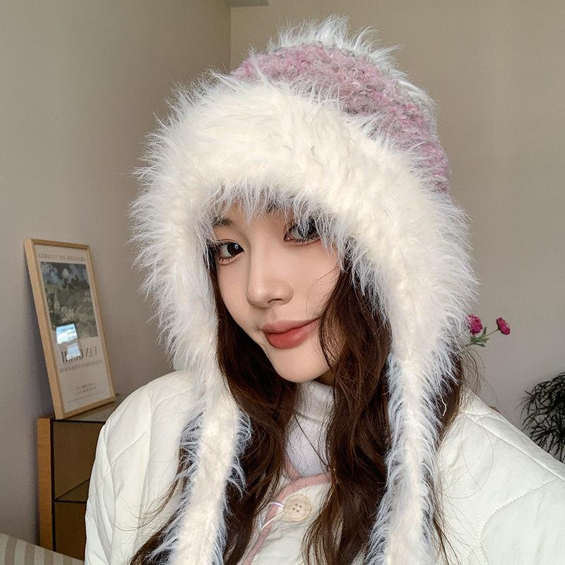 Women's Autumn and Winter Fashion Knitted Hat Warmth Protects Ears and Colds To Show Their Faces Small Wool Hat Big Head Surround Lei Feng Hat
