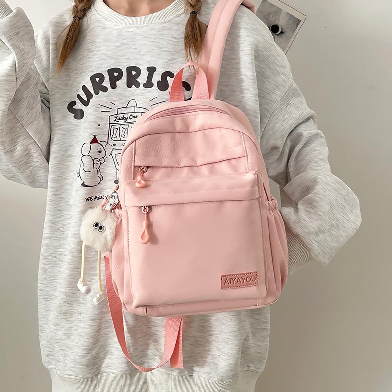 Leisure campus solid color high school student schoolbag new small fresh nylon travel backpack outside