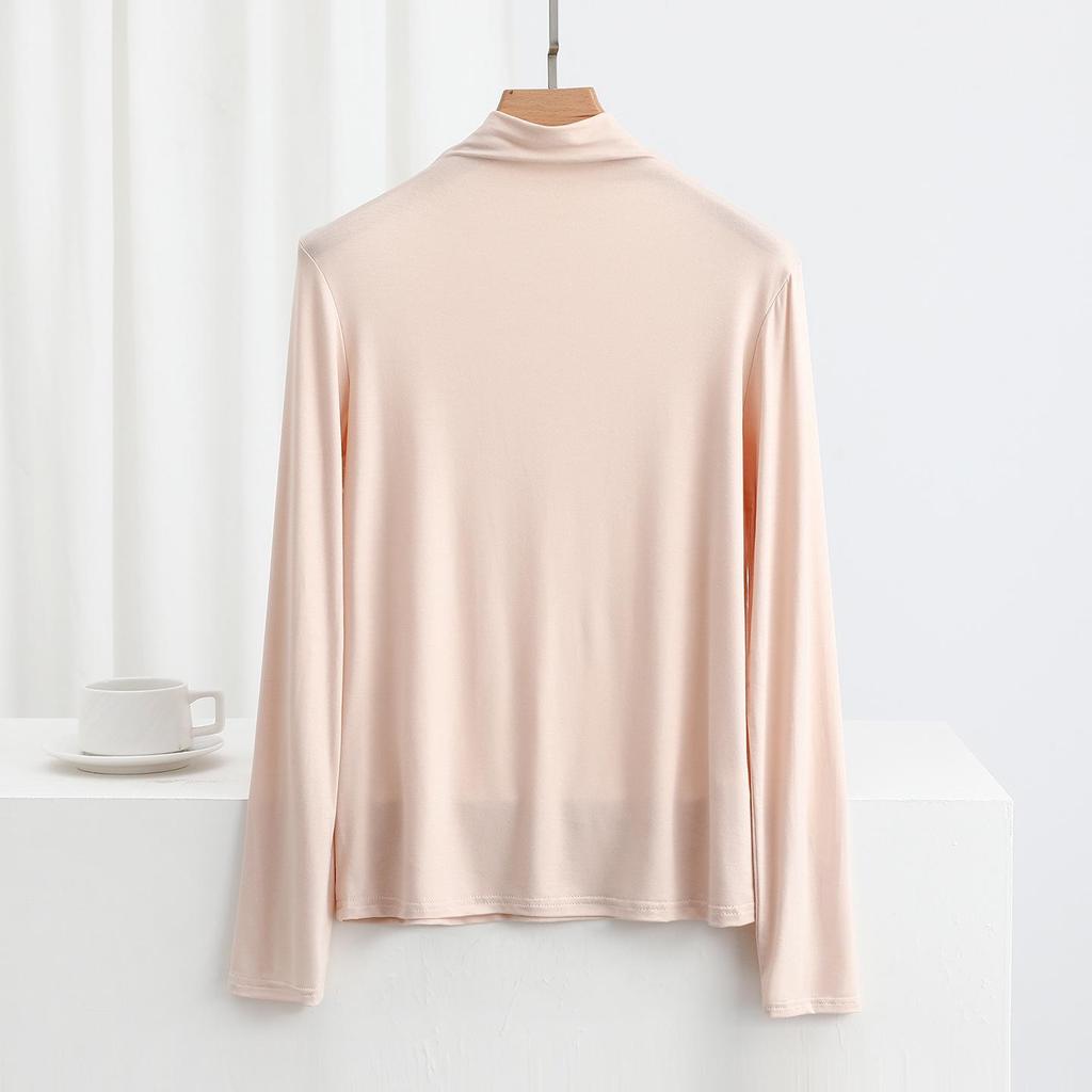 Women's Slim Fit Modal Long Sleeve High Neck Top - Fashionable, Versatile Base Layer for Spring/Autumn