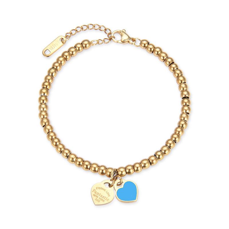 European and American Products 4mm Round Bead Bracelet, Titanium Steel Beaded Peach Heart Bracelet 2026