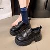 2026 Casual Round Toe Thick Heel Heightening Leather Shoes British Style Lace-Up Flat Shoes