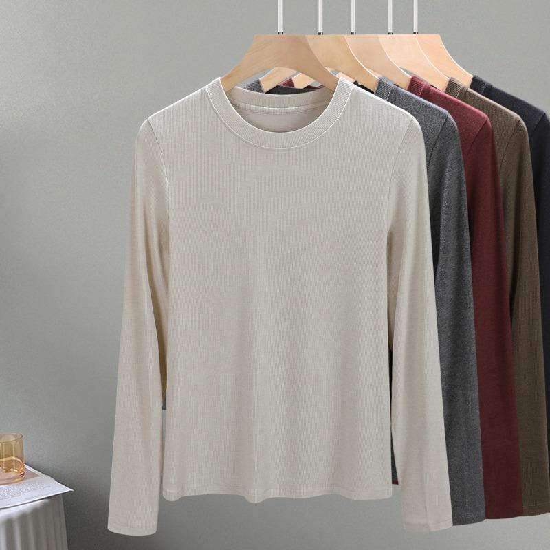 Crew neck wool knitted bottoming shirt women's new early autumn inner long-sleeved top design slim-fitting shirt