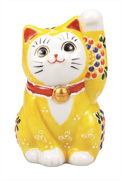

Kutani ware Iwataya 3 Yellow No. Maneki-neko (beckoning cat) - K9-1527