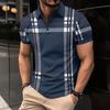 Men's Casual Polo Shirt Striped Short Sleeve T-Shirt Men's Breathable Top Commercial Zipper lapel Street Casual Wear