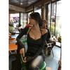 Black and White Stripes Swing Collar + Halter Spaghetti Straps Long Sleeves Small Waistcoat Two-piece Set 2025 Autumn New Arrival Sexy Fashion T-shirt