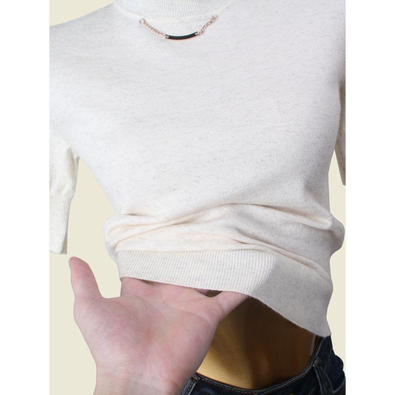 Domestic Counter Brand Soft Glutinous Knitwear Flash Core-Spun Yarn Metal Button Silm Base Pullover Women's Top