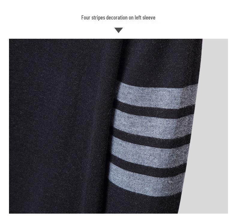 TB BROWIN Wool Four-Bar Round Neck Sweater