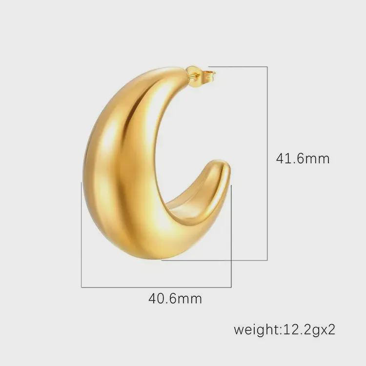 18K Gold-Plated Crescent Hollow Stainless Steel Earrings