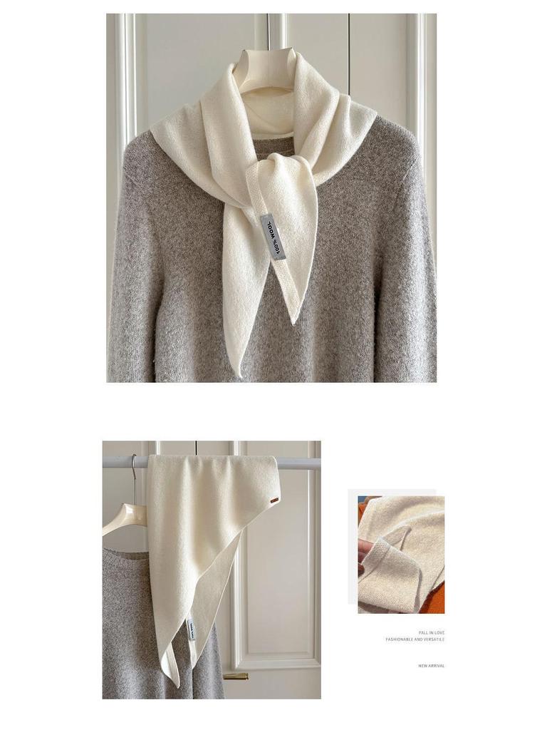 High-End Women's Triangle Scarf: 100% Australian Wool, Knitted Korean Style, Perfect for Autumn & Winter