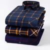Thickened Long Sleeve Men's Shirt Winter Warm Elastic Fleece Lined One Piece Velvet Plaid Dad Clothes Middle Age Shirt