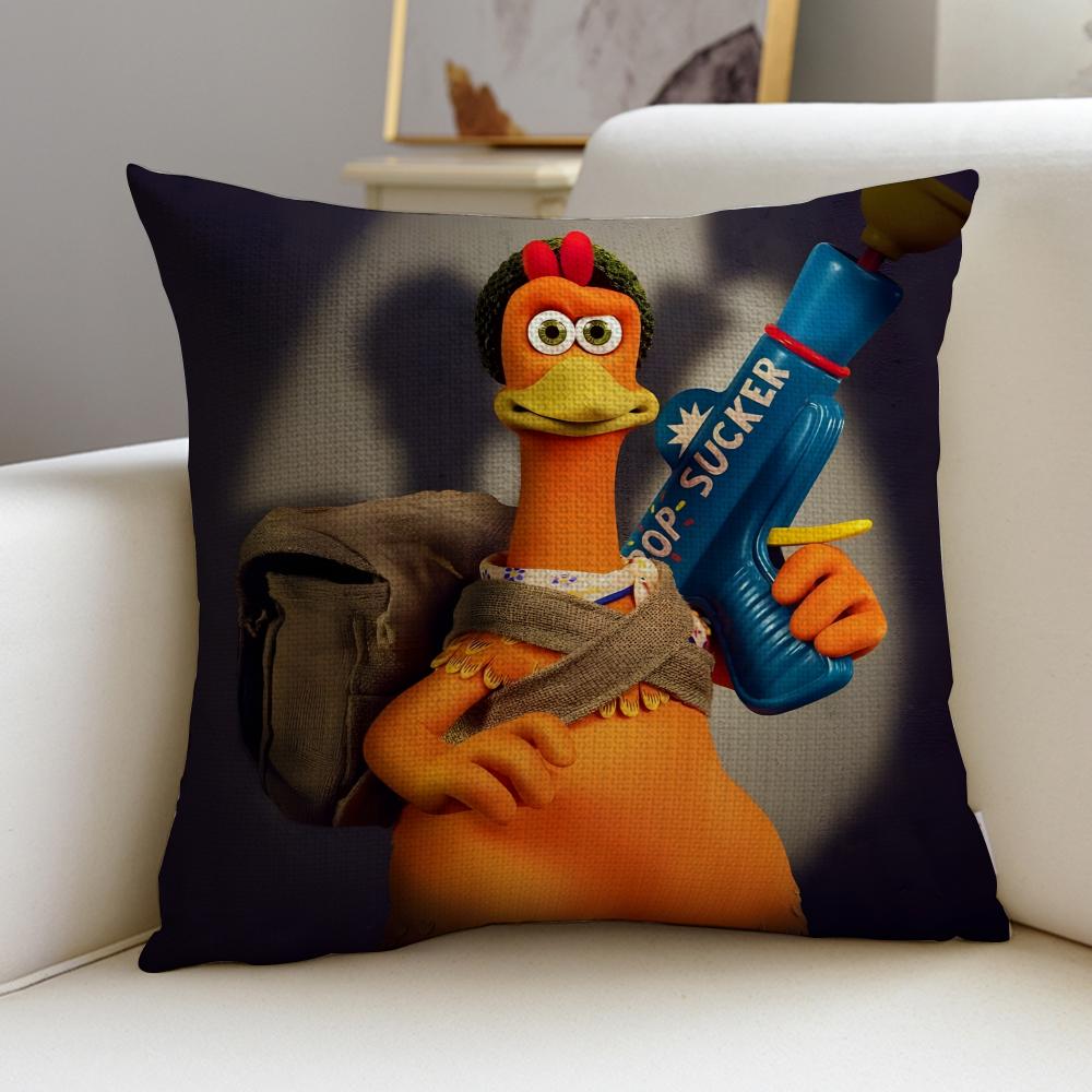 Fun CChicken RunS Cushion Cover Breathable and Skinfriendly Linen Pillowcase Square Removable and Washable Cushion