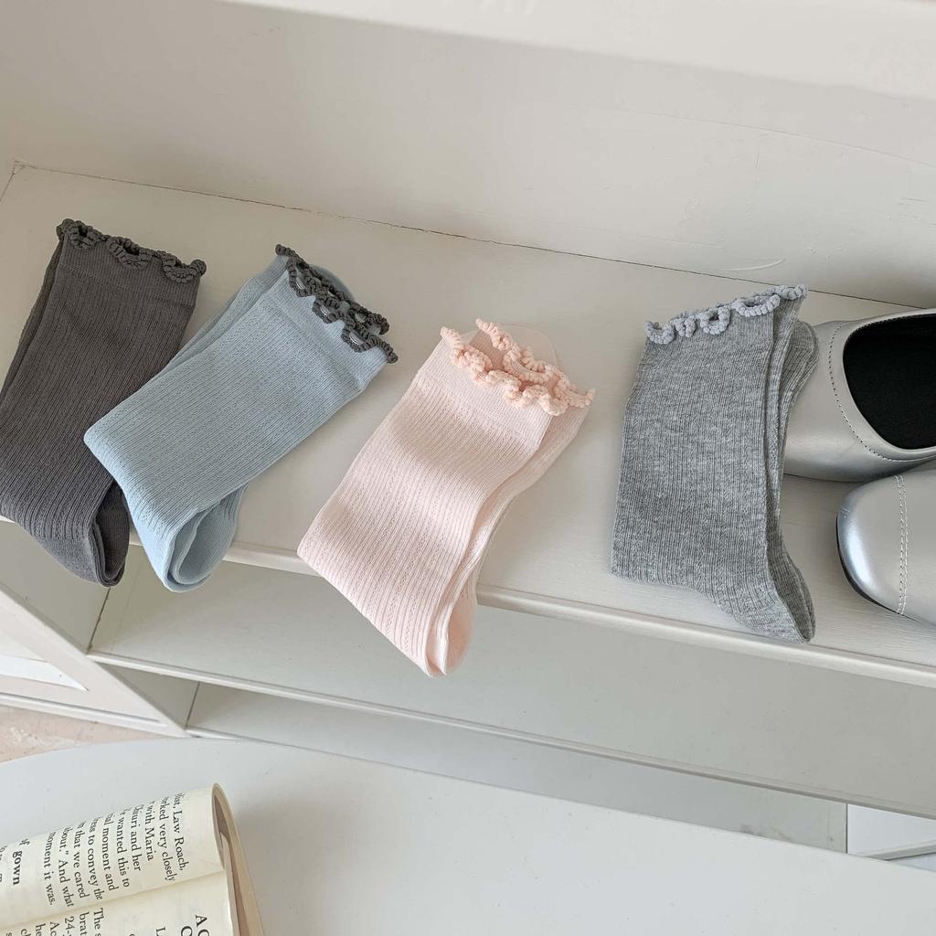 Boneless Socks Summer Thin Mesh Breathable Stacking Socks Wooden Ear Edge Medium Tube Socks Loose Lace Confinement Socks Women