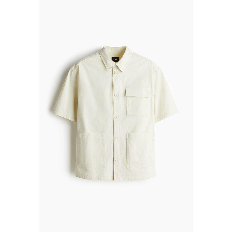 

HM Men s Clothing Shirts 2025 Summer New Loose American Chest Bag Lapel Short sleeve Casual Shirt 1271787 White XS