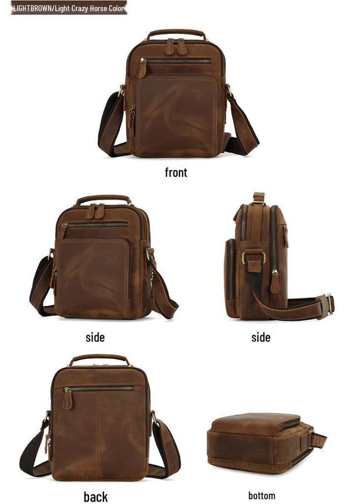 Pánská crossbody taška z pravé kůže - Crazy Horse Velkokapacitní multifunkční taška pro dojíždění