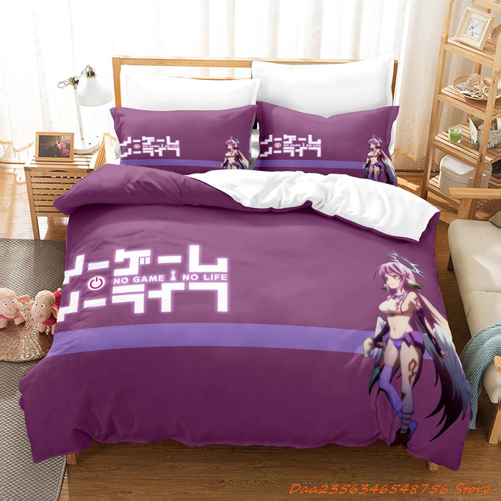 New Personelity No Game No Life Bedding Set Cartoon Anime Three-Piece Set Adult Kid Bedroom Duvetcover Sets 3D Kawaii Girl Pink