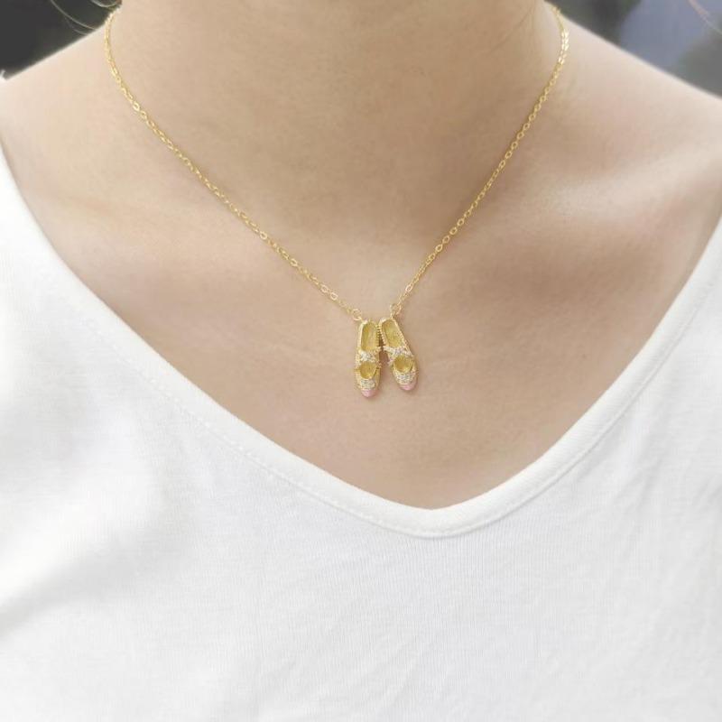 Women Light Luxury Ballet Shoe Pendant Rhinestone Clavicle Necklace Fashion Jewelry