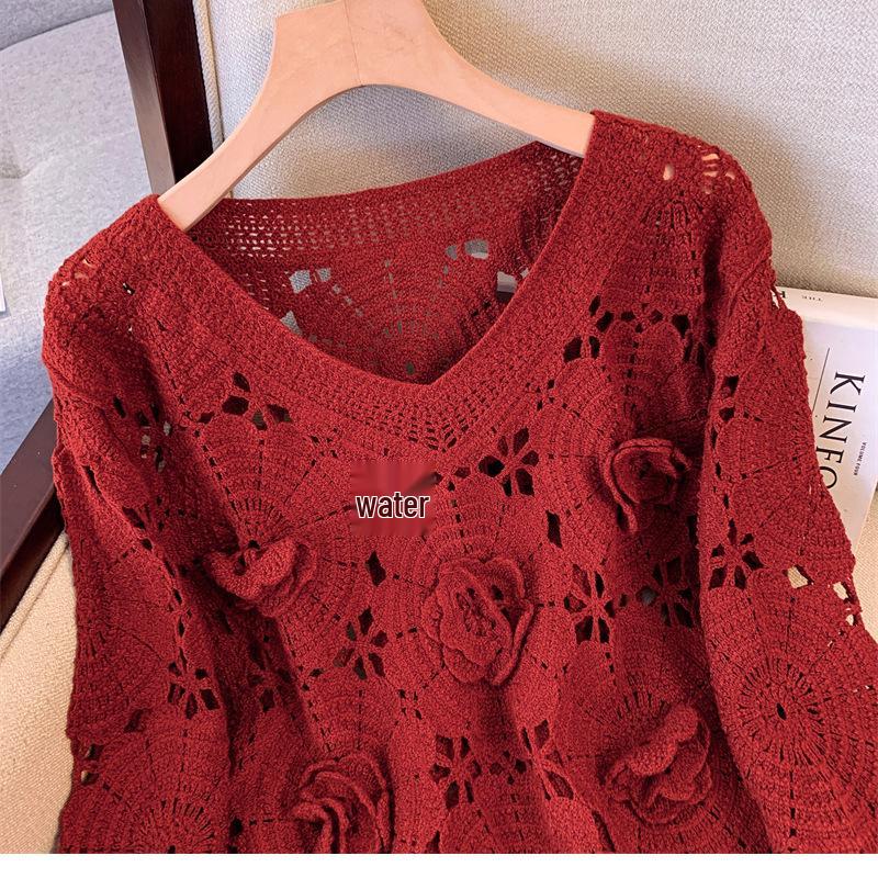 Plus Size Spring Set: Red Knitted Sweater & Dress