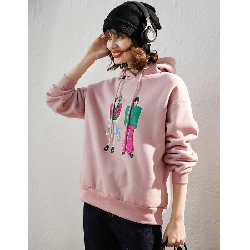Bailuyu Women's Cartoon Embroidered Fleece Hoodie