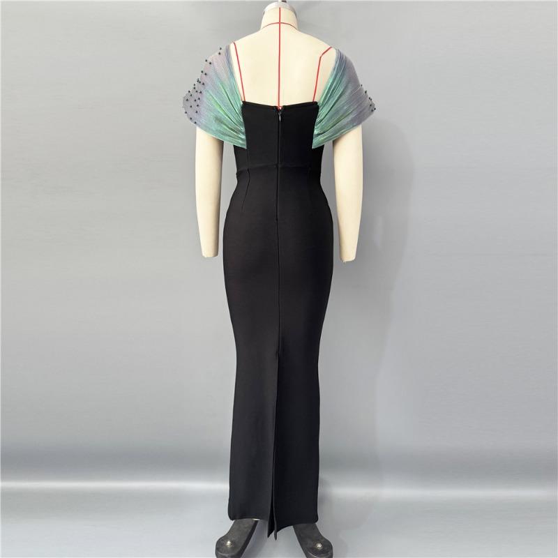 Summer New Bandage Dress Temperament Socialite Bead Waist Thin Long Hip Dress Dance Party