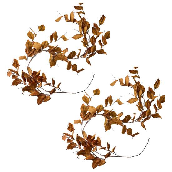 1/2Pcs 600CM Artificial Magnolia Leaf Garland UV Resistant Fall Thanksgiving Day Harvest Festival Mantle Porch Indoor Outdoor Decoration