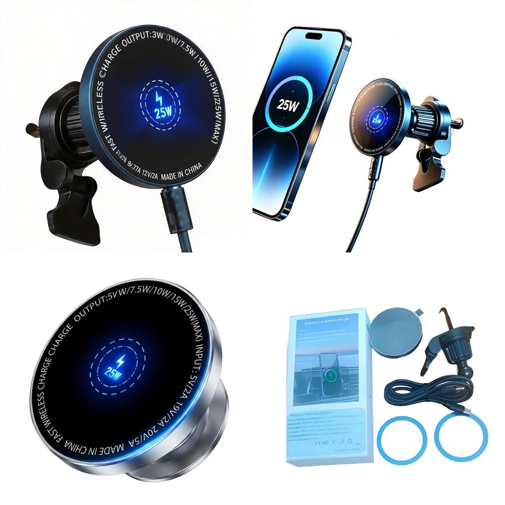 Modern 15W 25W Magnetic Wireless Car Charger Air Vent Phone Holder with Advanced Heat Dissipation Featuring High Efficiency