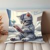 Französischer Stil Katzenmuster Fleece-Kissenbezug 100% Polyester Reißverschluss Maschinenwaschbar Für Wohnzimmer Schlafzimmer Dekoration