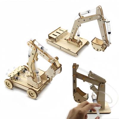 Kit de Modelo de Excavadora Hidráulica de Madera - Juguete de Construcción Educativo para Niños para Interacción Padre-Hijo Bricolaje Hecho a Mano Experimento Científico