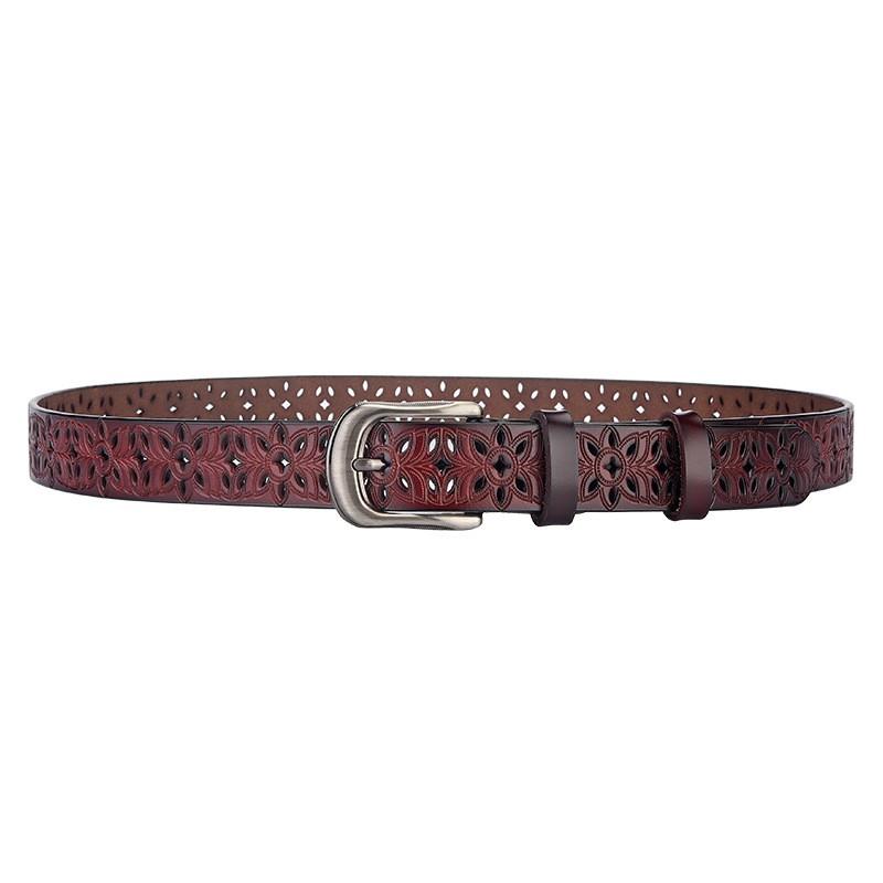 Womens Genuine Leather Belt With Cut-Out Design No-Punch Adjustable Waistband Alloy Buckle Fashionable Office Casual Wear