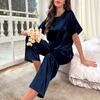 Women Pajama Set Sleepwear Spring Summer Sleepwear Pink Silk Satin Short Sleeve Top Shorts 2 Piece Casual Female Pijama Homewear