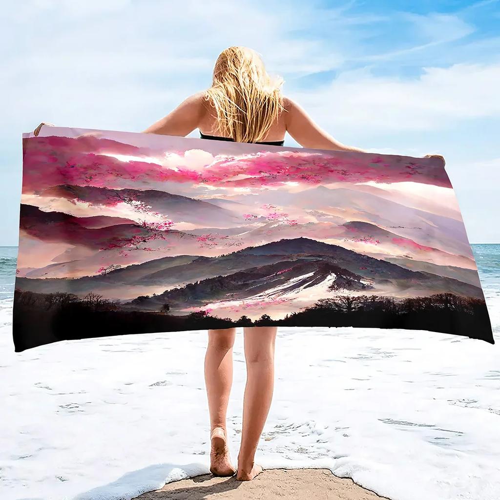 Cherry Blossom Sand Free Beach Towel Absorbent Bath Towel Large Hand Towels Quick Fast Dry Extra Large Thin Towels for Spa Pool
