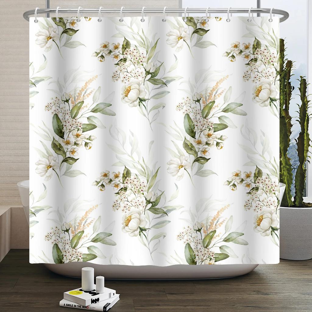 Watercolor Floral Shower Curtain for Bathroom Spring Elegant Flower Printed Bath Curtain Botanical Wildflower Bathroom Decor