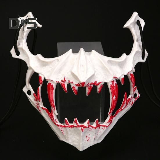 Half Face Mask Horror Halloween Costume Props Animal Skeleton Blood Mask with Elastic Straps for Halloween Cosplay Carnivals Masquerades
